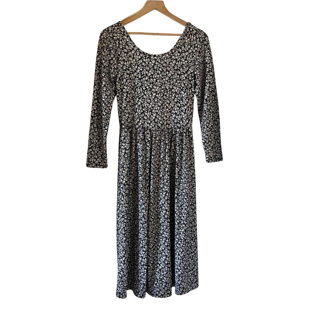 OLD NAVY Black and White Floral Long Sleeve Classic Midi Dress Small